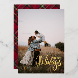 Red & Green Classic Plaid "Christmas Vibes" Custom Foil Holiday Card