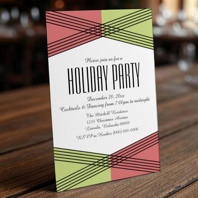 Red Green Colourful Deco Holiday Party Invite (Red Green Colorful Deco Holiday Party Invite)