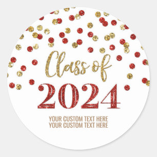 Red Green Confetti Graduation 2024 Classic Round Sticker