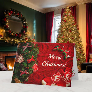 Red & Green Country Christmas Your Text Happy Holiday Card