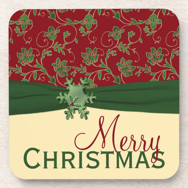 Red Green Cream Christmas Coaster Set (6) (Front)