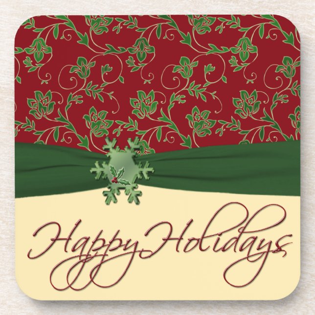 Red Green Cream Happy Holidays Coaster Set (6) (Front)