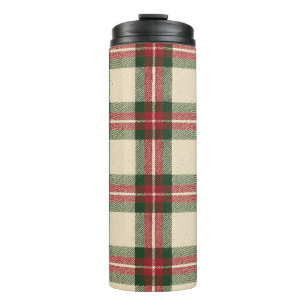 Red Green Cream Plaid Stripes Christmas Thermal Tumbler