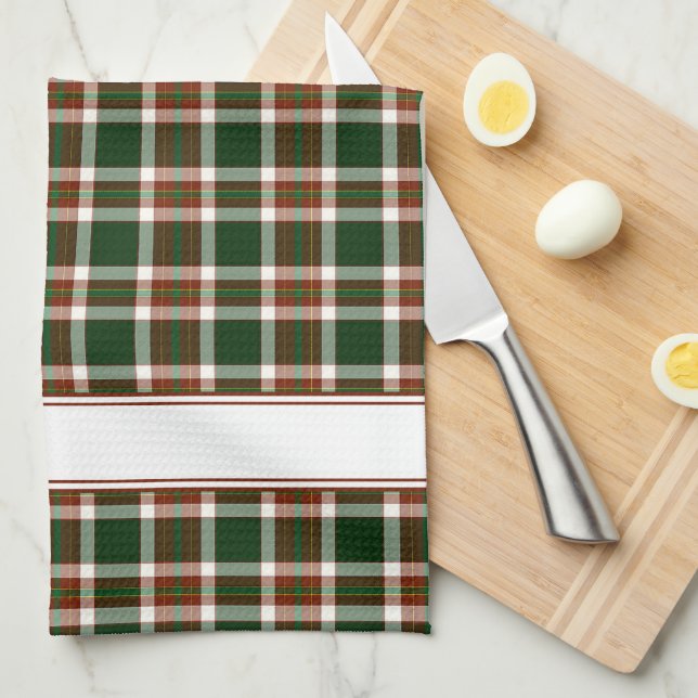 Red, Green & Cream Plaid Tea Towel (Quarter Fold)