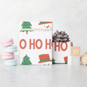Red Green Cream Playful Modern Tree Christmas Wrapping Paper