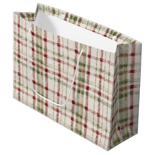 Red Green Cream Stripes Birthday Large Gift Bag