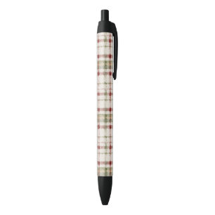 Red Green Cream Stripes Black Ink Pen