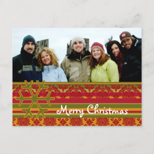 Red Green Damask Merry Christmas Postcard