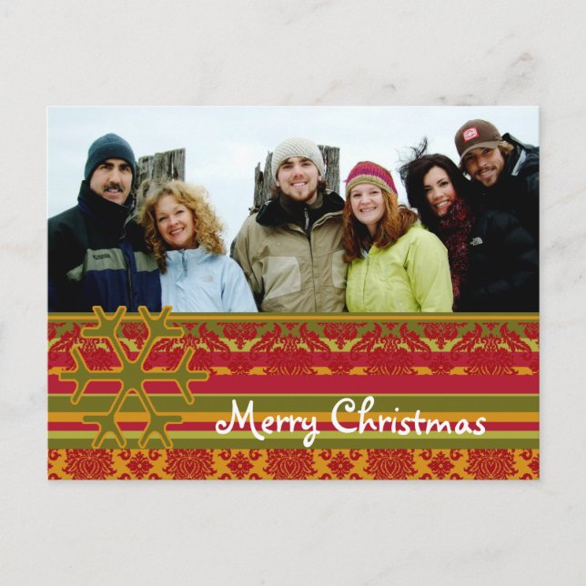 Red Green Damask Merry Christmas Postcard (Front)