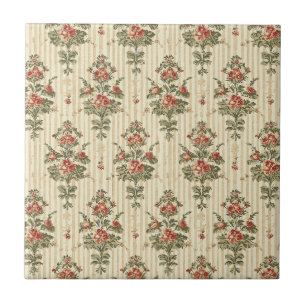 Red Green Damask Vintage Ornamental Classic Tile