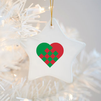 Red Green Danish Heart Ceramic Tree Decoration
