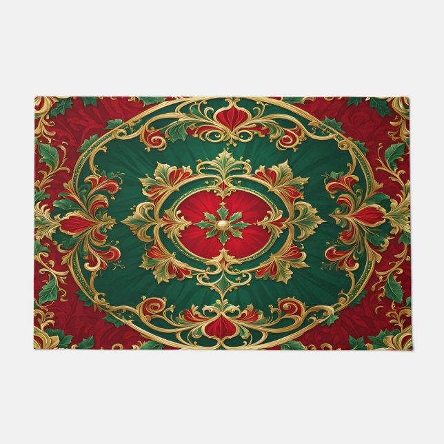 Red Green Decorative Christmas Holiday Doormat (Front)