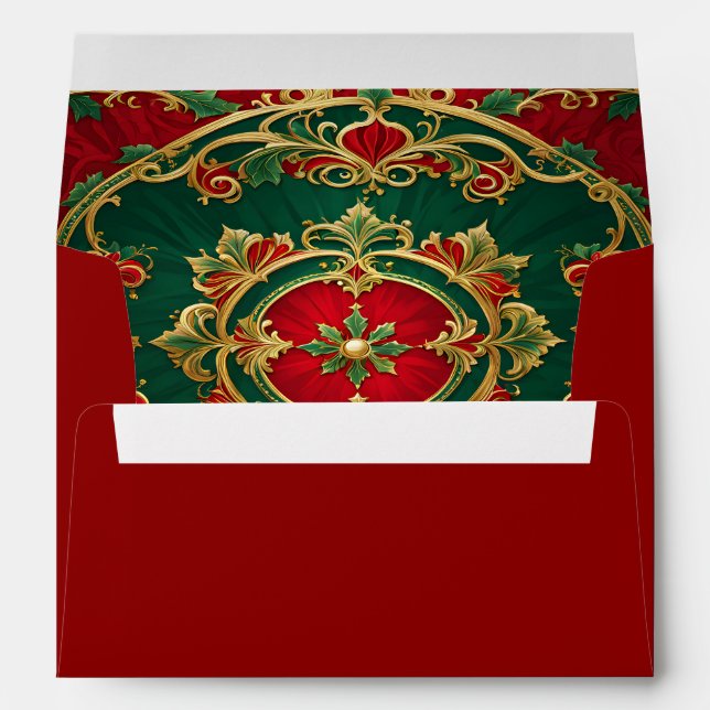 Red Green Decorative Christmas Holiday Envelope (Back (Bottom))