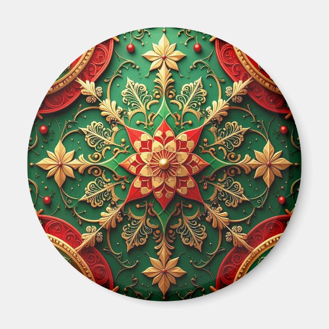 Red Green Decorative Christmas Holiday Magnet (Front)