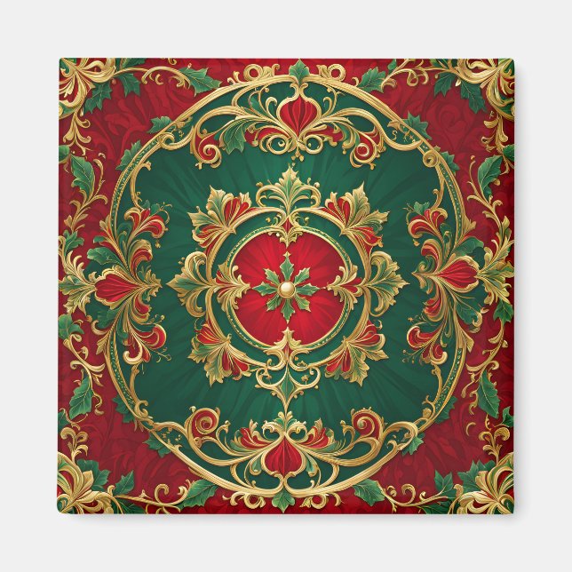Red Green Decorative Christmas Holiday Magnet (Front)