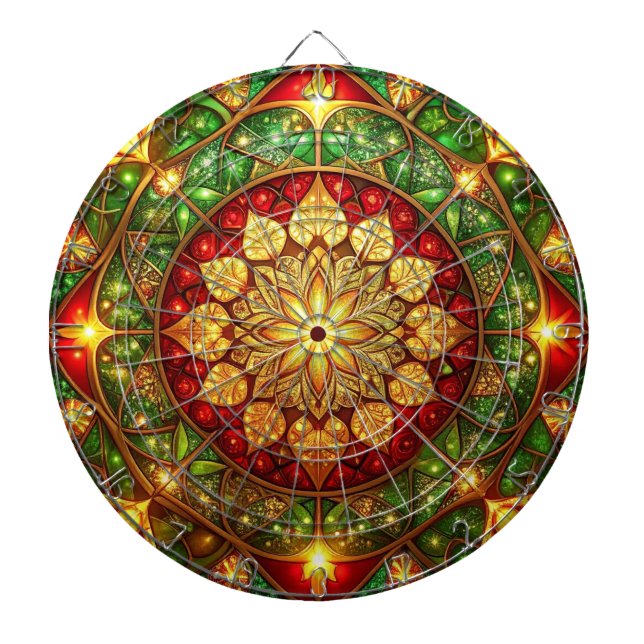 Red Green Decorative Floral Dartboard (Front)