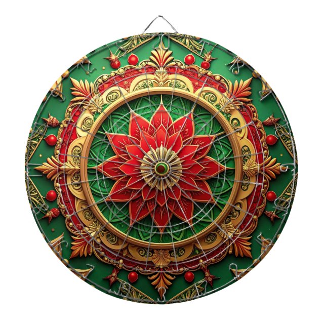 Red Green Decorative Floral Dartboard (Front)