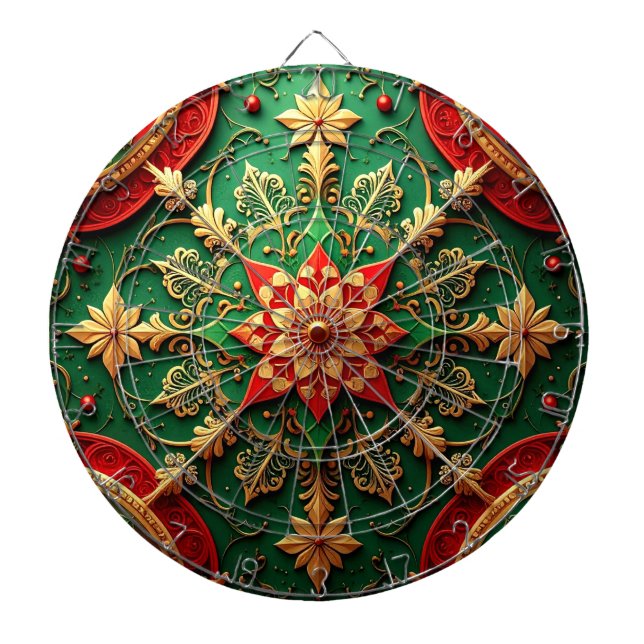 Red Green Decorative Floral Dartboard (Front)