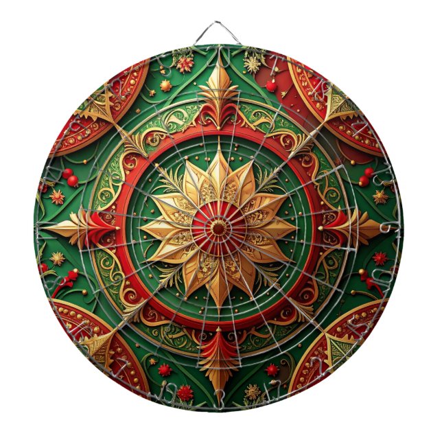 Red Green Decorative Floral Dartboard (Front)