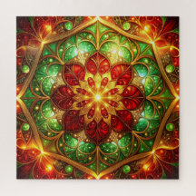 Red Green Decorative Floral Jigsaw Puzzle
