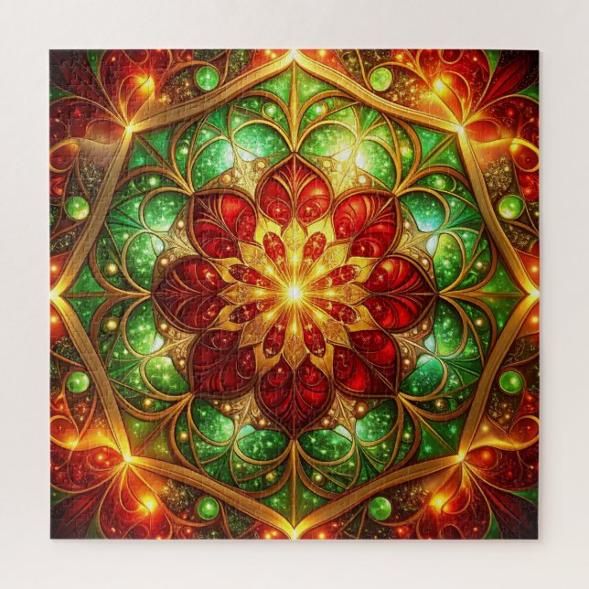 Red Green Decorative Floral Jigsaw Puzzle (Vertical)