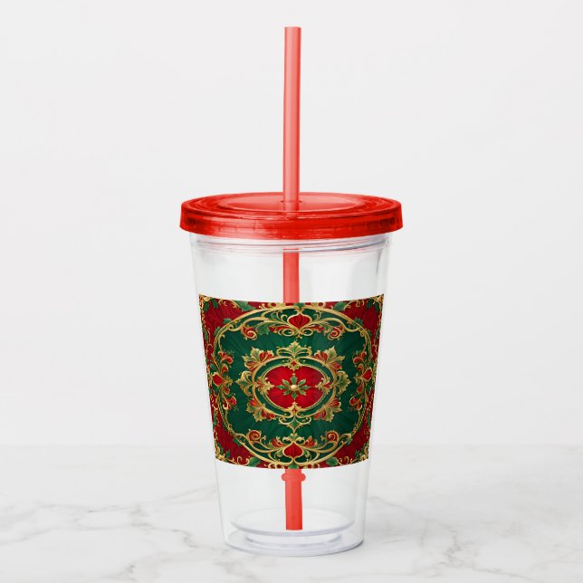 Red Green Decorative Holiday Acrylic Tumbler (Front)