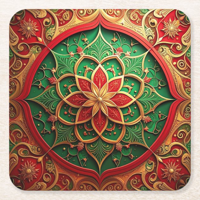Red Green Decorative Holiday Paper Coaster (Front)