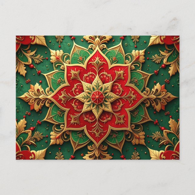 Red Green Decorative Holiday Postcard (Front)