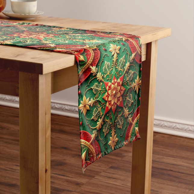 Red Green Decorative Holiday Table Runner (In Situ)