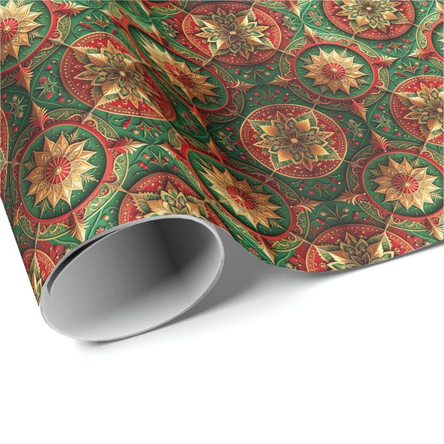 Red Green Decorative Holiday Wrapping Paper (Roll Corner)