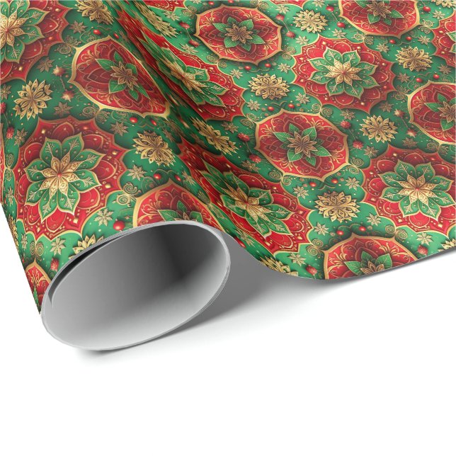 Red Green Decorative Holiday Wrapping Paper (Roll Corner)