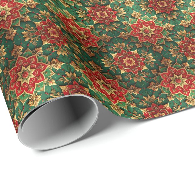 Red Green Decorative Holiday Wrapping Paper (Roll Corner)