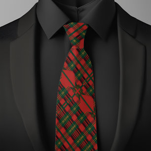 Red Green Diagnal Plaid Tie