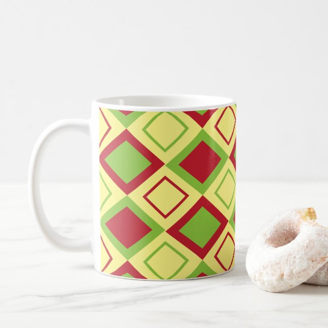 Red Green Diamond Geometric  Coffee Mug (With Donut)