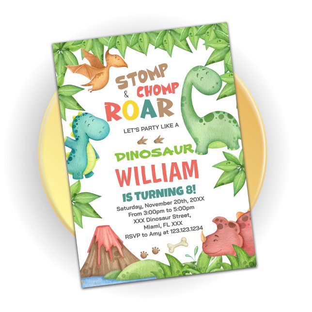 Red & Green Dinosaur Birthday Invitation (Creator Uploaded)