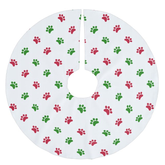 Red Green Dog Paws Christmas Tree Skirt (Front)