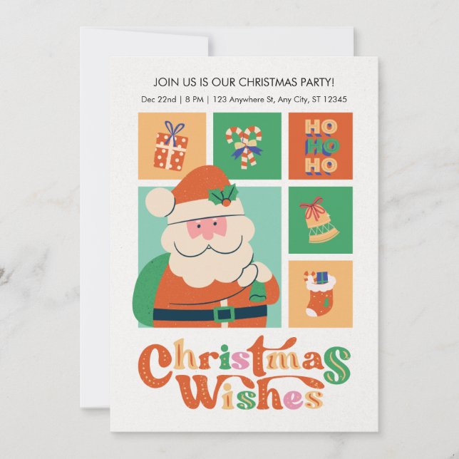 Red Green Doodle Cute Santa Claus Christmas Wishes Invitation (Front)