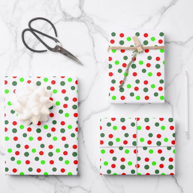 Red Green Dots Christmas Wrapping Paper Sheet (Front)