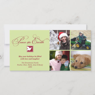 Red green dove peace on earth holiday greeting card