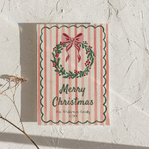  Red Green Drawn Wreath Bow Christmas Non-Photo