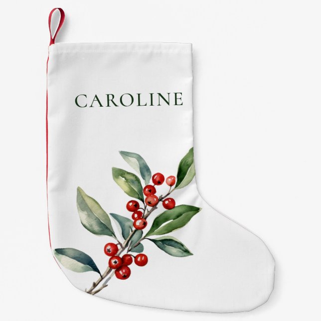 Red Green Elegant Christmas Botanical Reversible Small Christmas Stocking (Front)