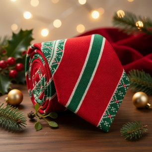 Red Green Embroidery Christmas Pattern Tie