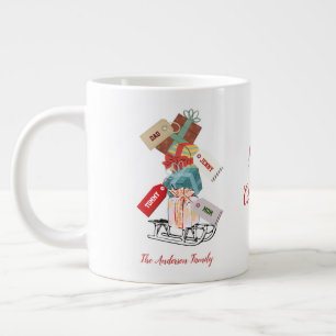 Red Green Family Winter Sleigh Modern Christmas Large Coffee Mug