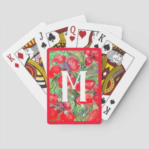 Red Green Fantasy Flowers Monogram Art Playing Cards