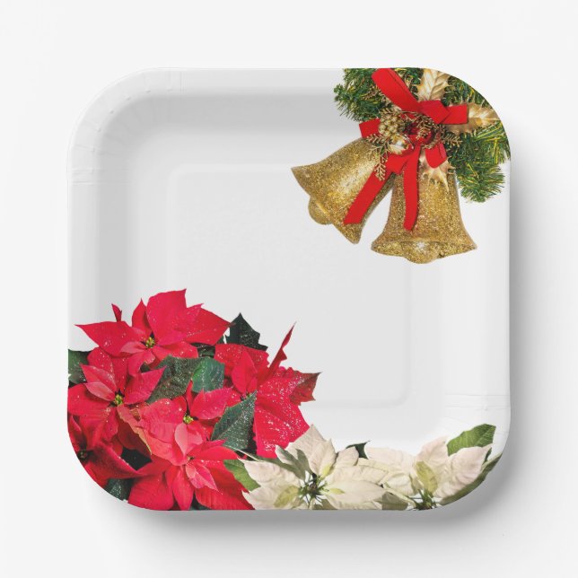 Red, Green & Faux Gold Holiday Paper Plate (Front)