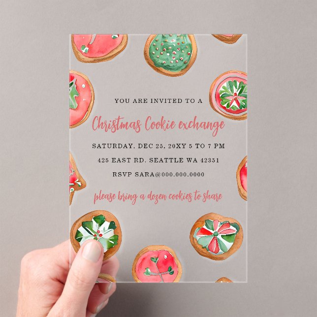 Red Green Festive Cookie Exchange Christmas Party Acrylic Invitations (Insitu (Handheld))