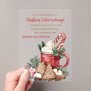 Red Green Festive Cookie Exchange Christmas Party Acrylic Invitations
