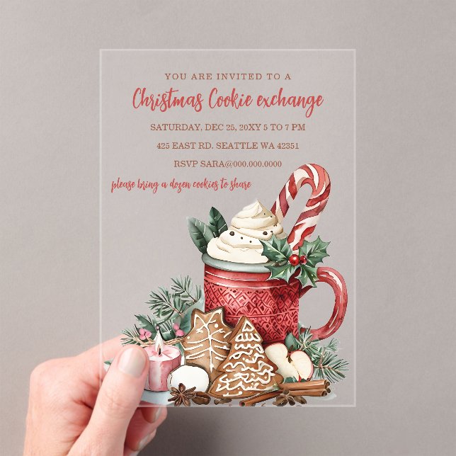 Red Green Festive Cookie Exchange Christmas Party Acrylic Invitations (Insitu (Handheld))