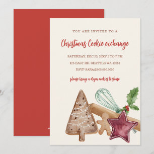 Red Green Festive Cookie Exchange Christmas Party Invitation