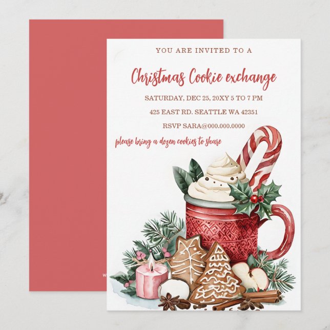 Red Green Festive Cookie Exchange Christmas Party Invitation (Front/Back)